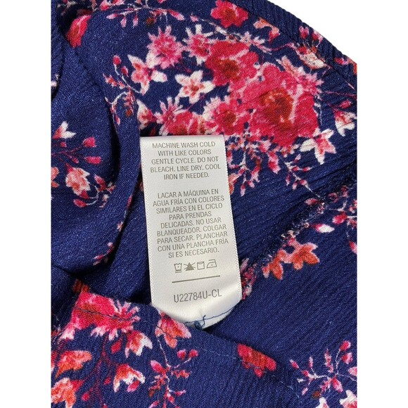 Roebuck & Co Womens Floral Peplum Top M Navy Pink Long Sleeve Tie Cuffs Boho - Picture 8 of 9